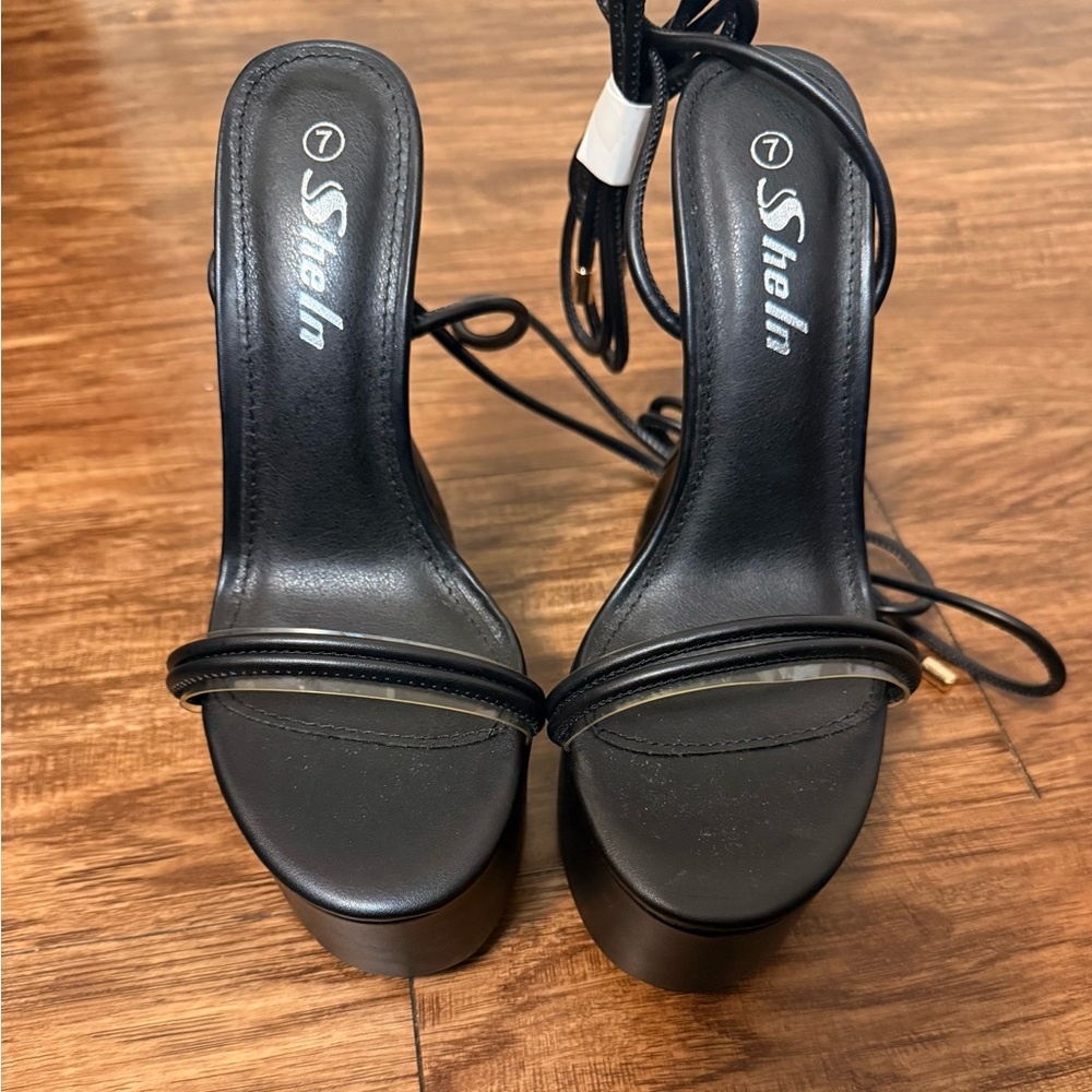 SHEIN Black Strappy Platform Heels